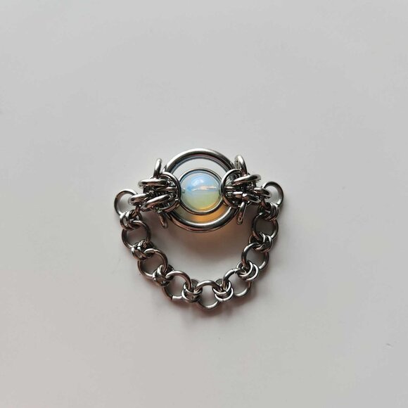 Opalite big silver medieval elf chainmail chain-link ring ✦ size 9 ✦ - Picture 7 of 9
